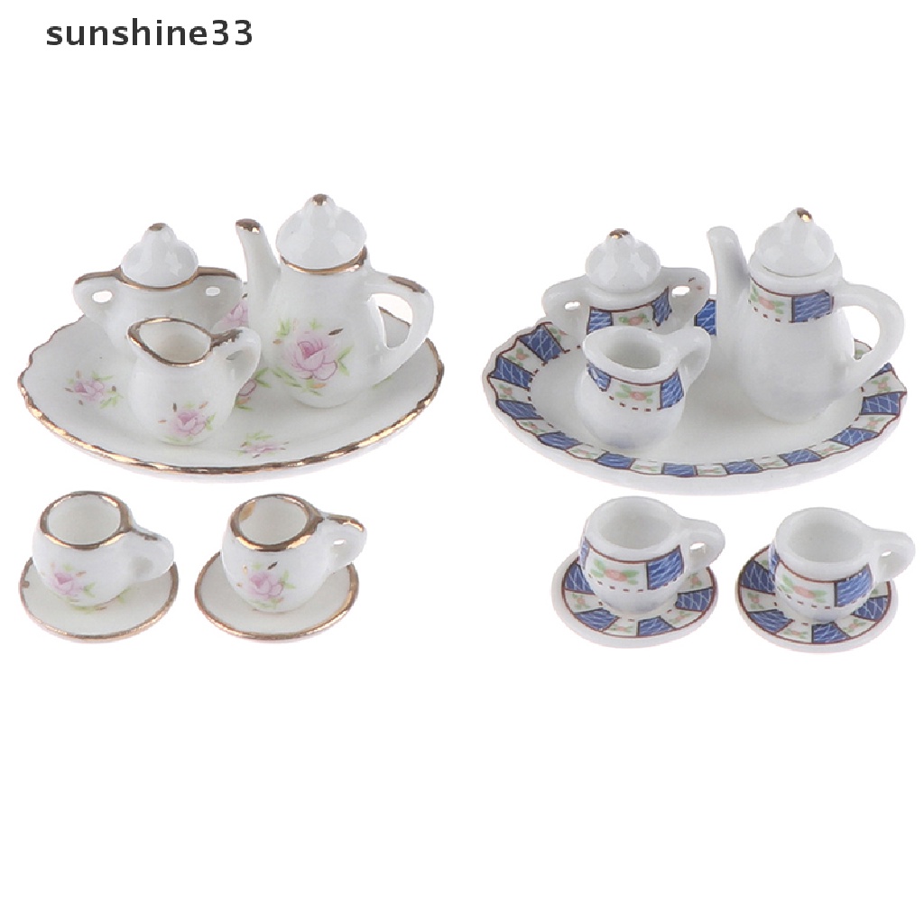 SU 8Pcs 1:12 Dollhouse Miniature Porcelain Tea Cup Plate set Dollhouse Kitchen Toy n