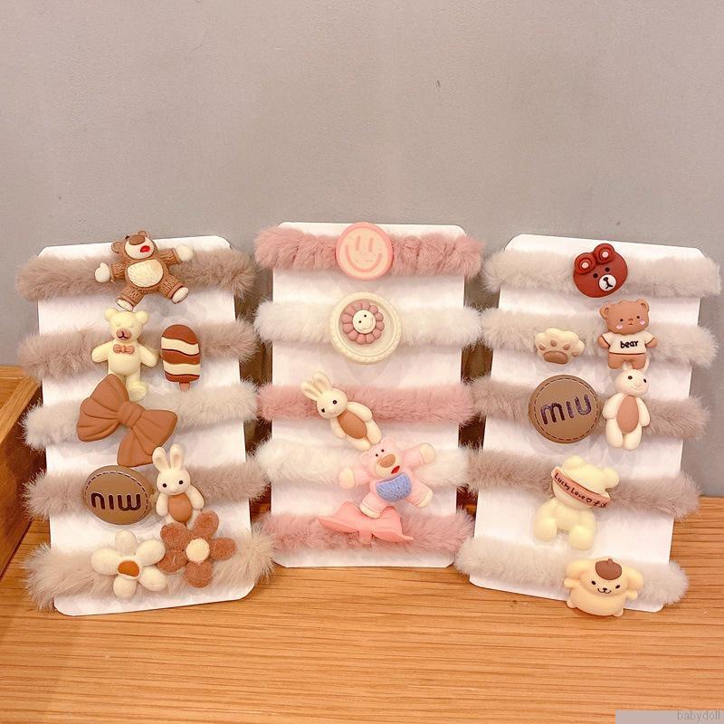 Set 5 dây buộc tóc co giãn gắn phụ kiện trang trí dễ thương cho bé gái