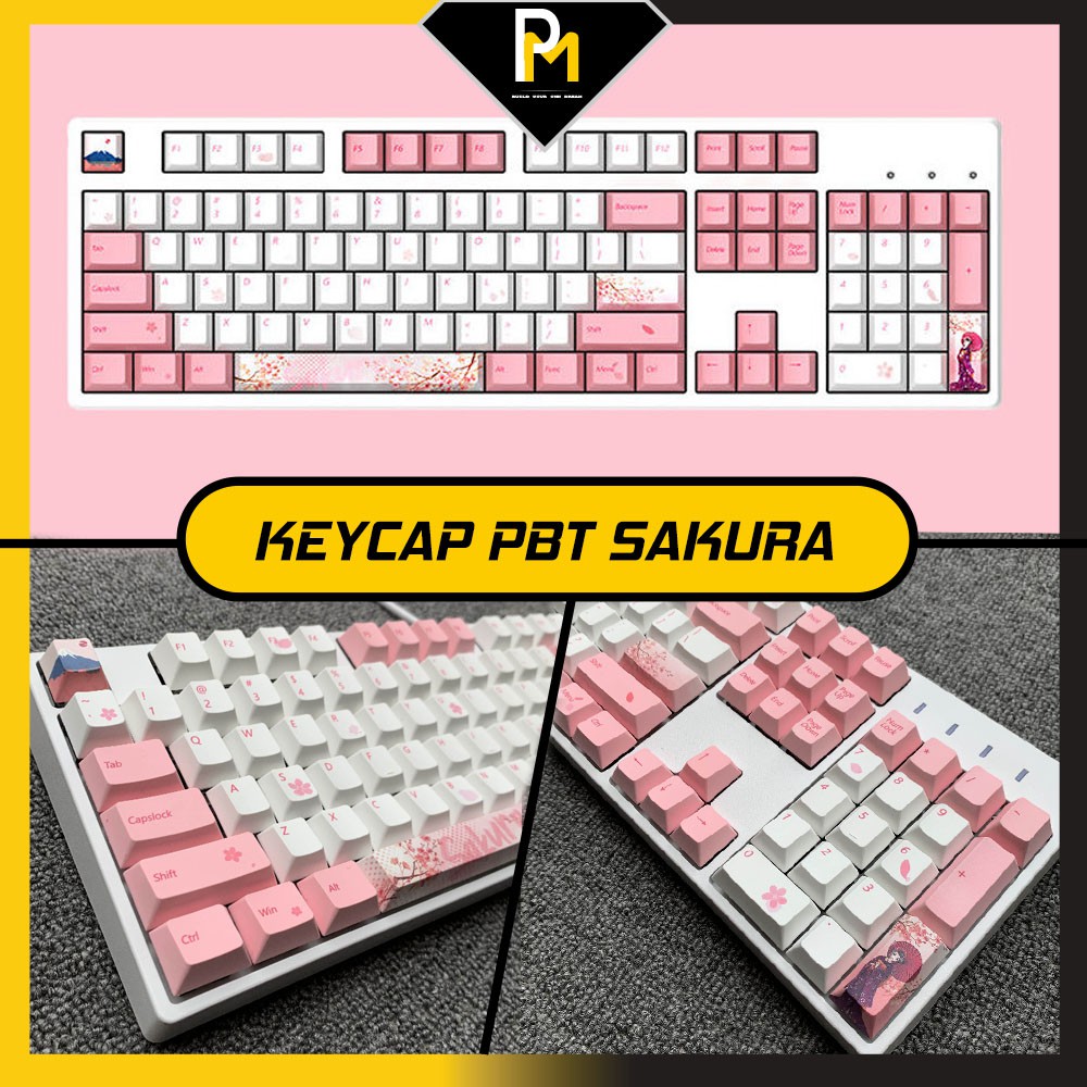 Keycap PBT SAKURA dyesub in 5 mặt Cao cấp gắn full phím 110 PCMASTER