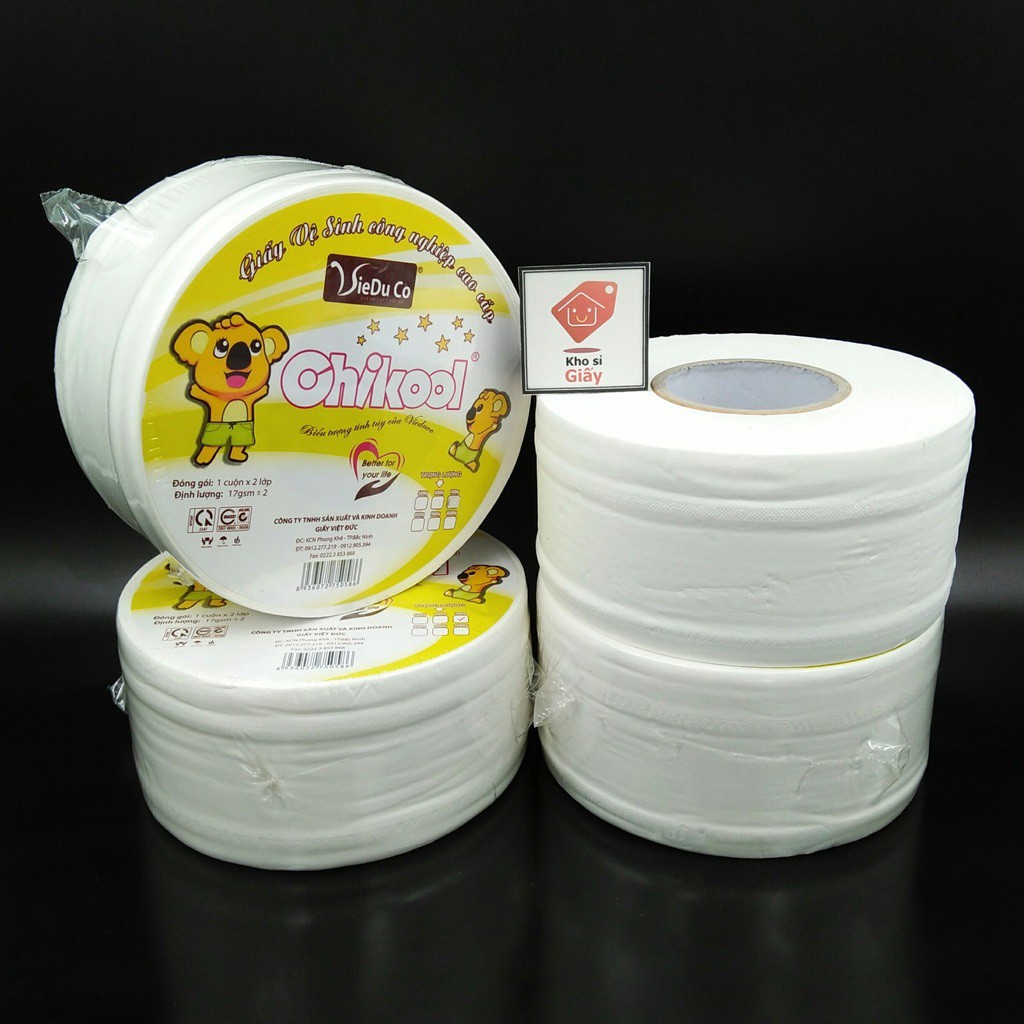 Combo 4 cuộn giấy vệ sinh công nghiệp 500g cao cấp Chikool - Giấy cuộn loại 1