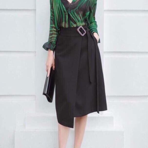 🍓 CHÂN VÁY VẠT CHÉO PHỤ KIỆN ĐÍNH EO 2 MÀU ĐEN -KẺ VNXK🥰