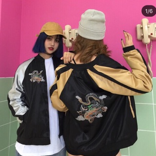 Áo khoác Bomber unisex thêu rồng ( hình thật và Feedback)