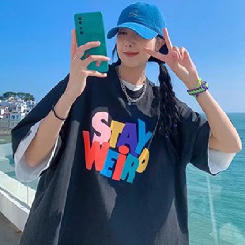 Áo Thun Nam Tay Ngắn Dáng Rộng In Chữ Phong Cách Hong Kong Thời Trang Mùa Hè Cỡ M-5XL