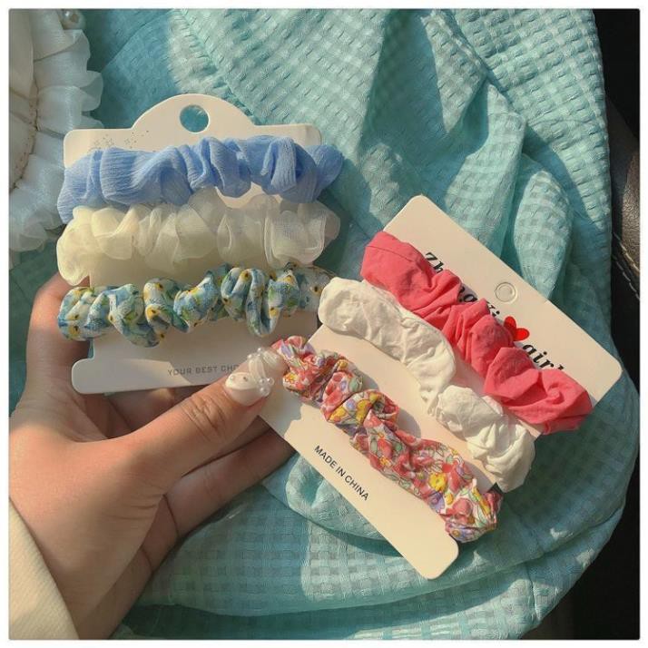 Dây Buộc Tóc SOLANO Chun Buộc Tóc Co Giãn Set 3 Dây Chun Buộc Tóc Vải Hoa Phong Cách Hàn Quốc FA-001240