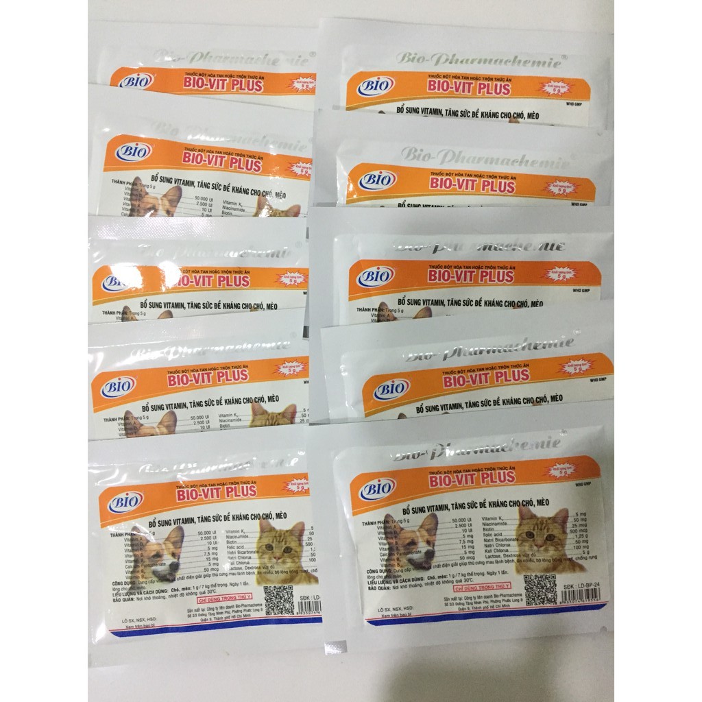 Combo 10 gói x 5G BIO-VIT PLUS. Bổ sung vitamin cho Chó- Mèo-Gà