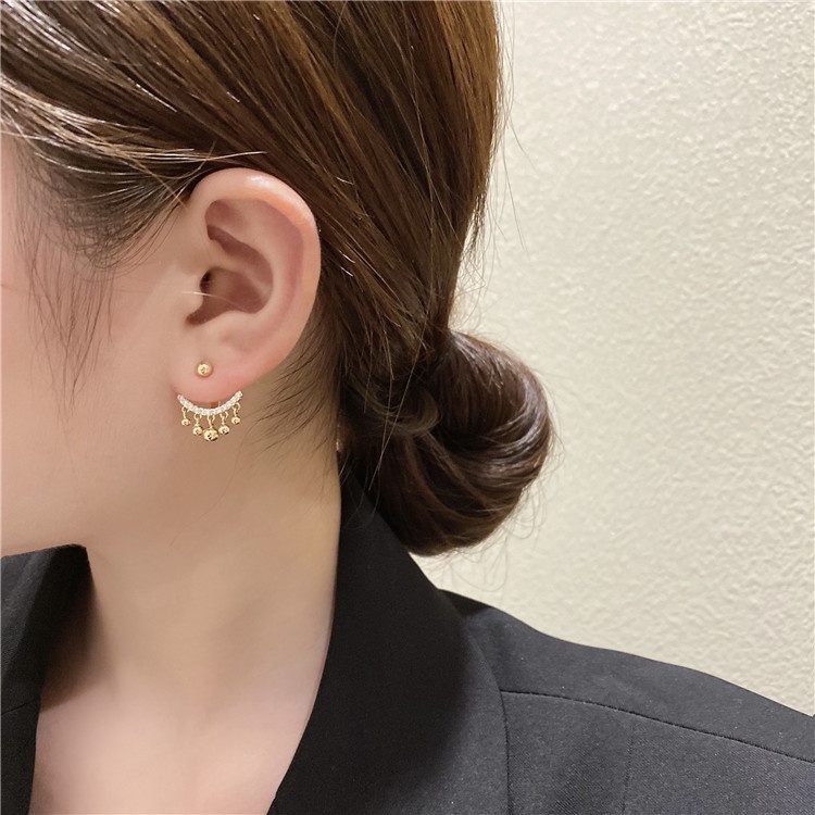 Bông Tai Xỏ Hạt Kim Cương Lấp Lánh Phong Cách Hàn Quốc Cổ Điển Dành Cho Nữ