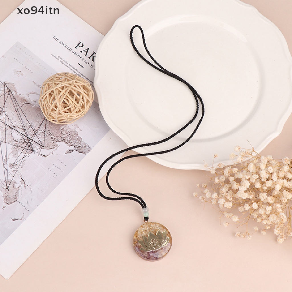 【tn】 Orgonite Amethyst Energy Pendant Yoga Lotus Orgonite Handcraft Necklace Pendant .