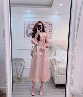 Váy lụa hồng buộc eo l1