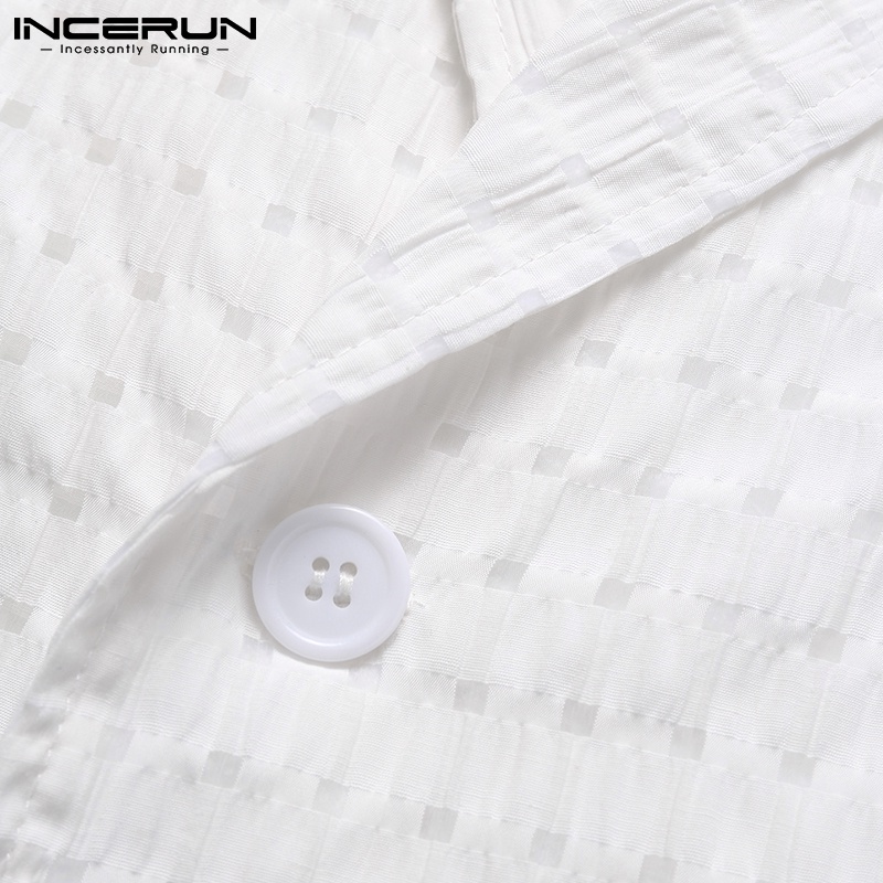 Áo sơ mi INCERUN tay ngắn cổ bẻ dáng rộng chất liệu mỏng xuyên thấu thời trang cho nam giới