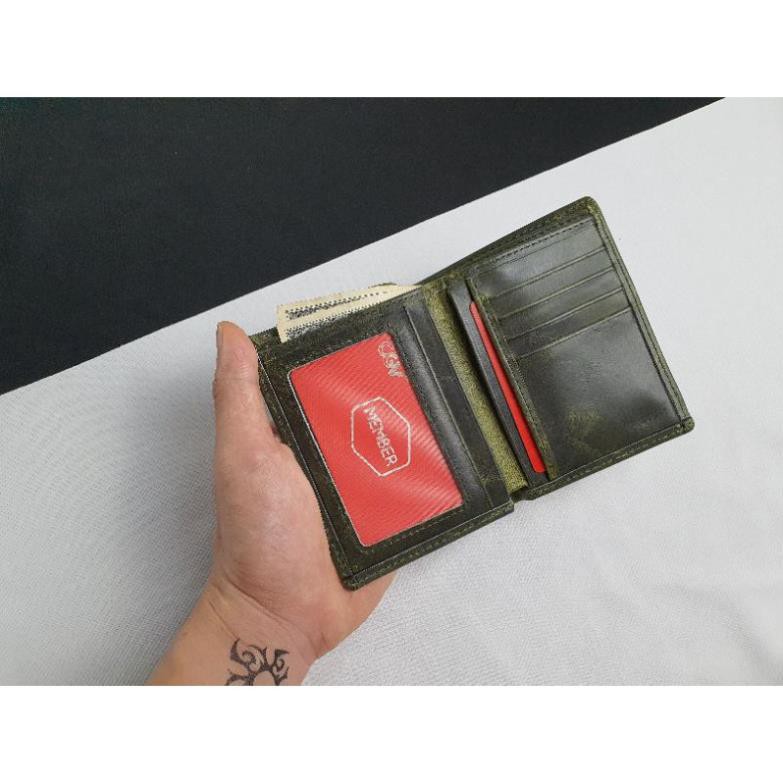 Ví da Pullup wax WS107 Xanh Olive - 100% da bò thật, BH 3 năm