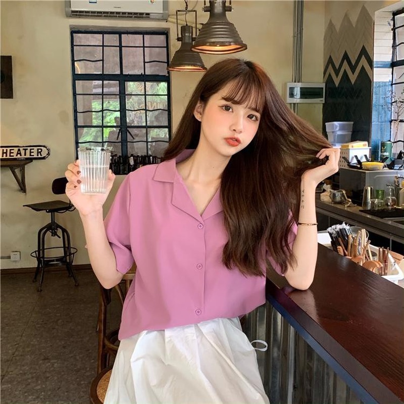 Áo sơ mi GENAISHA ngắn tay màu trơn phong cách thời trang nữ tính