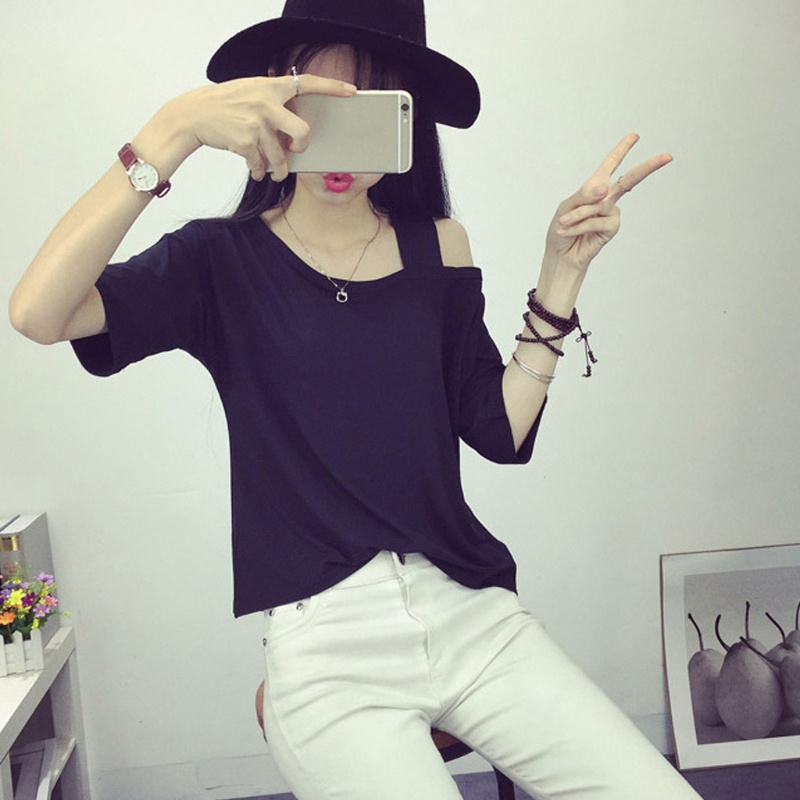 Áo Thun Tay Ngắn Hở Vai Màu Trơn Thời Trang Mùa Hè Dành Cho Nữ