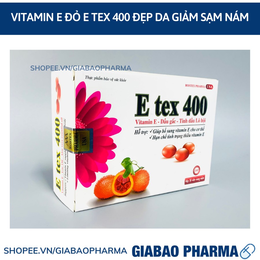 Viên uống đẹp da Vitamin E đỏ E TEX 400 giảm nám sạm da - Hộp 30 viên | Thế Giới Skin Care