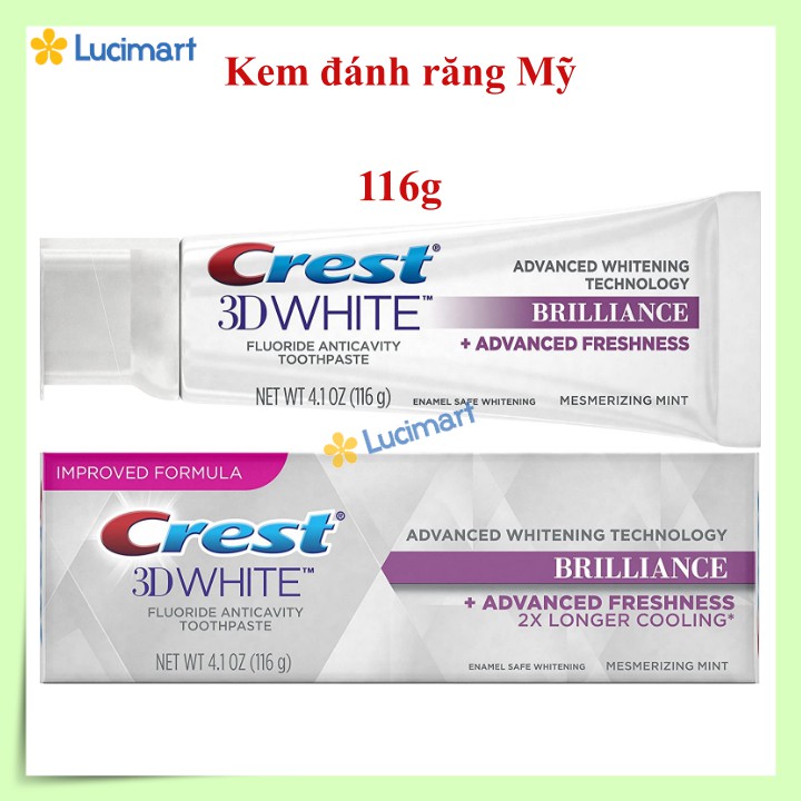 Kem đánh răng Crest 3D White Brilliance + Advanced Freshness [Hàng Mỹ]