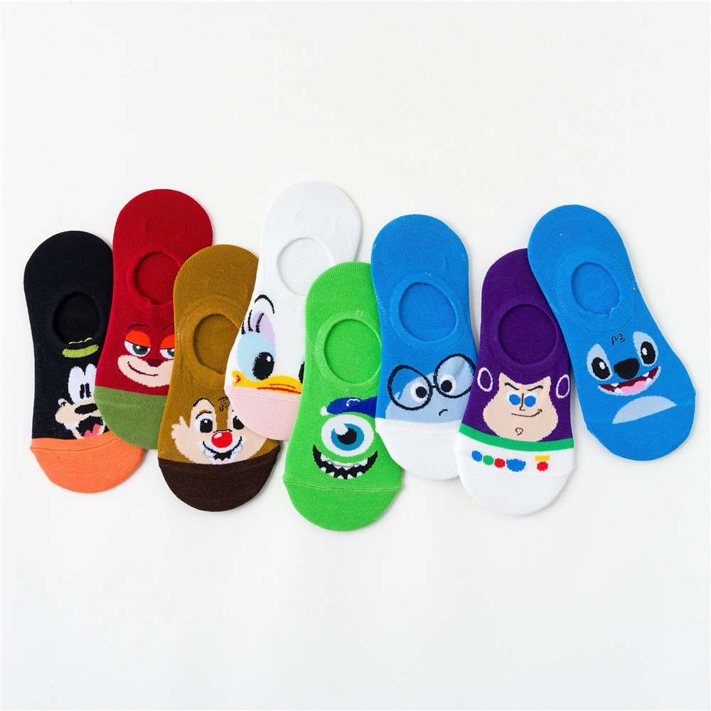 Vớ Lười Disney Tất Ngắn Cổ Hoạt hình stitch mike sadness buzz cáo Mang giày thể thao Phong cách Ulzzang Vớ ẩn Nữ Cotton