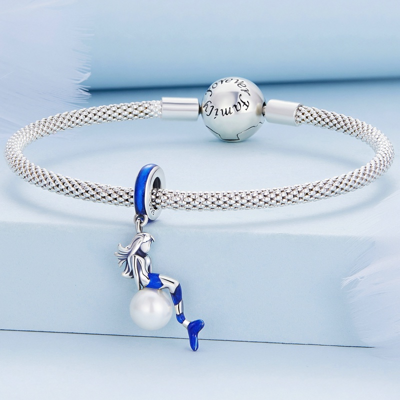 BAMOER Mặt Dây Chuyền Bạc 925 Hình Nàng Tiên Cá Đính Ngọc Trai