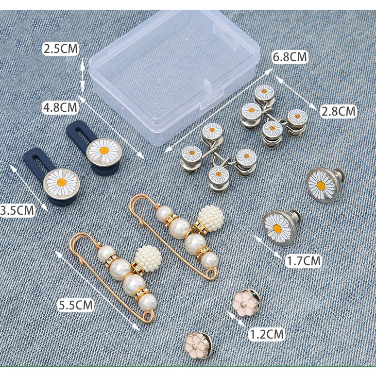 Bộ 10 nút quần jean không cần đinh ghim điều chỉnh tiện lợi có hộp đựng