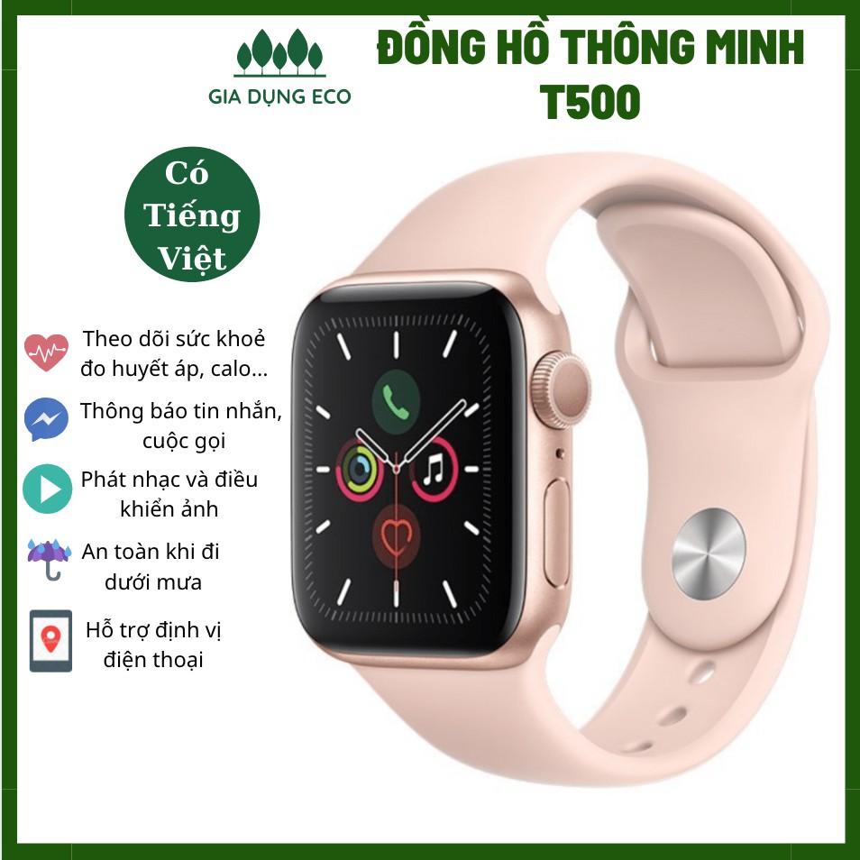 Đồng Hồ Thông Minh Hỗ Trợ Tiếng Việt T500 Seri 5 Kết Nối Bluetooth Đo Nhịp Tim Chạy Bộ Chống Nước IP67 Thay Được Dâ