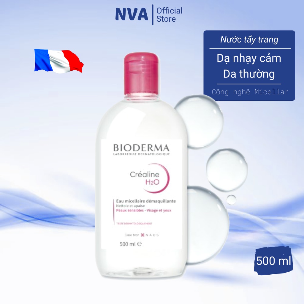 Nước tẩy trang Bioderma Créaline H2O 500ml công nghệ Micellar nhập Pháp (phù hợp với mọi loại da, kể cả làn da nhạy cảm)