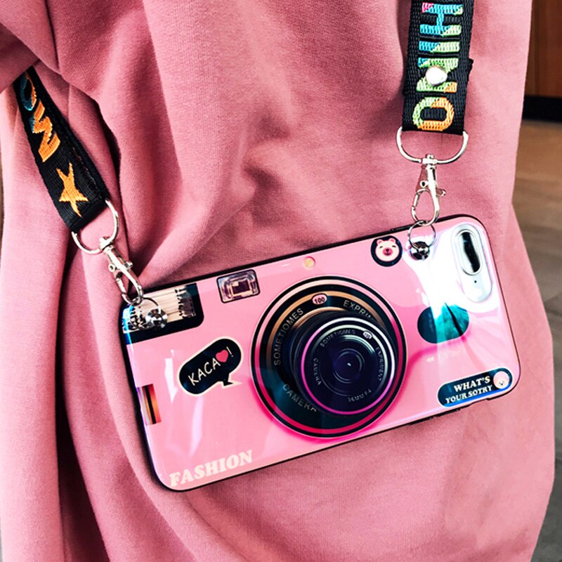 Ốp Điện Thoại Hình Máy Ảnh 3D Kèm Dây Đeo Cho iphone 13 Pro Max 11 12 Pro Max 13 Mini X XS XR XS Max 7 8 6 6S Plus SE 2020