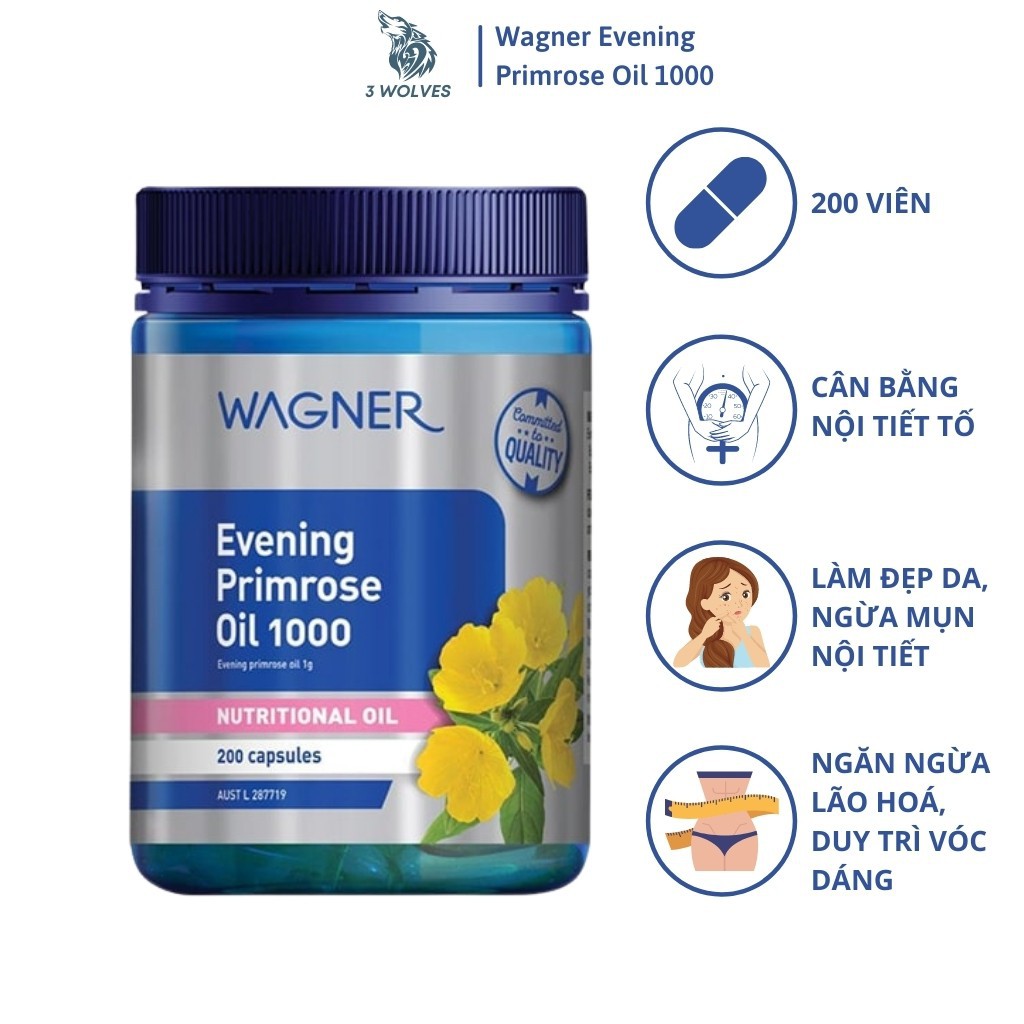 Tinh dầu hoa anh thảo Úc Wagner Evening Primrose Oil 1000 đẹp da, chống lão hóa, cân bằng nội tiết tố