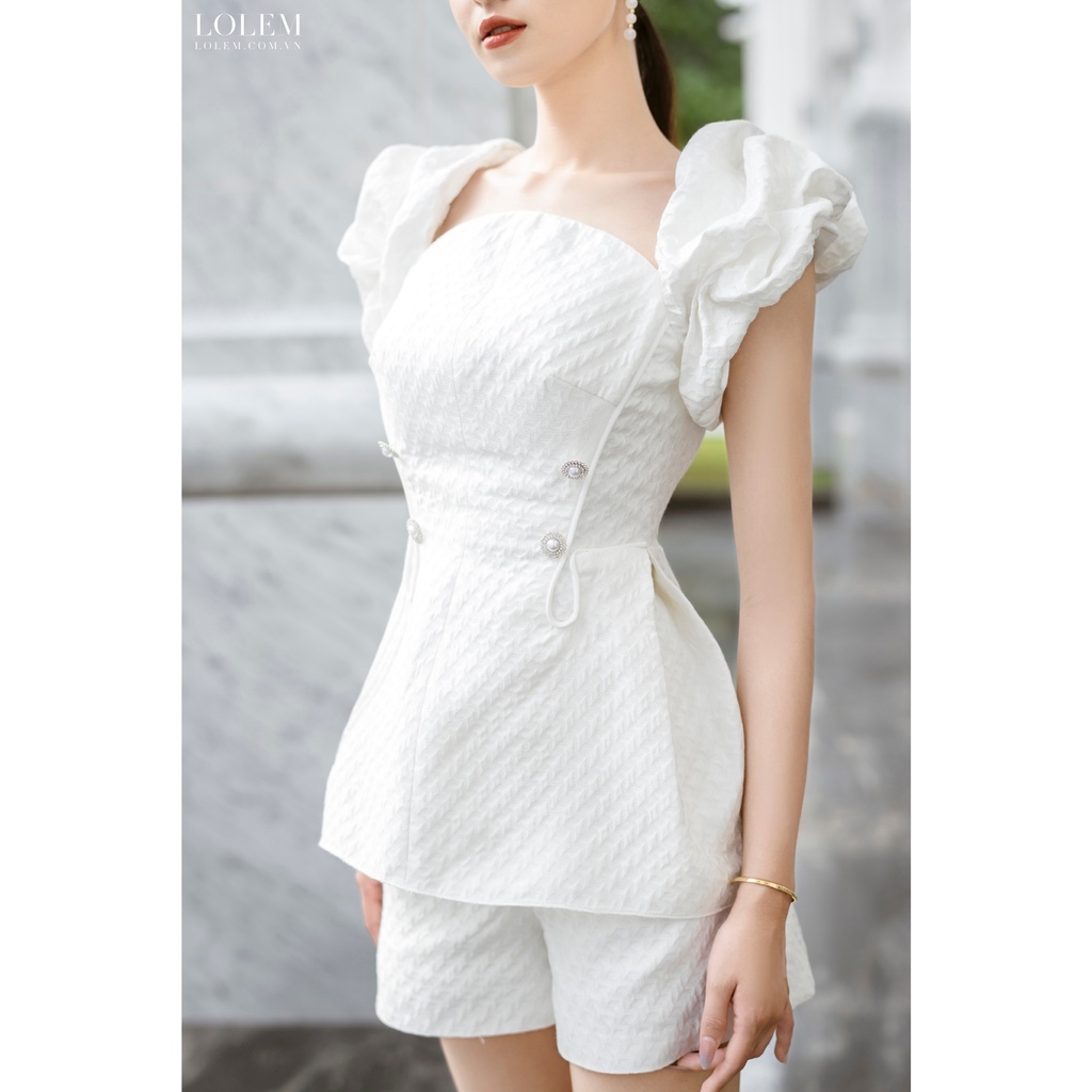 Set quần áo nữ LOLEM SQ045 quần short áo peplum vải gấm xốp thượng hạng mềm mịn