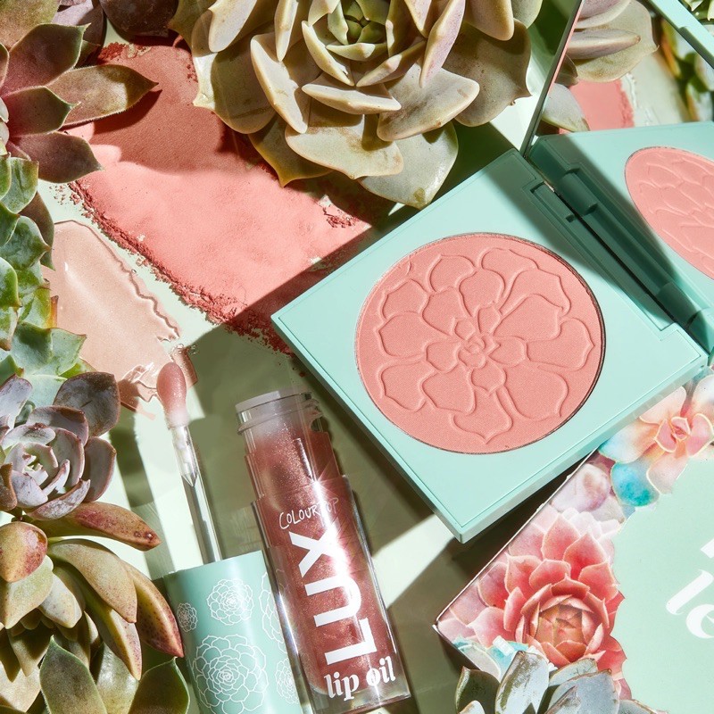 Set phấn má hồng trang điểm và son bóng có màu nhiều dưỡng Colourpop New Leaf Desert Rose blush và Gen Zen Lux Lip oil