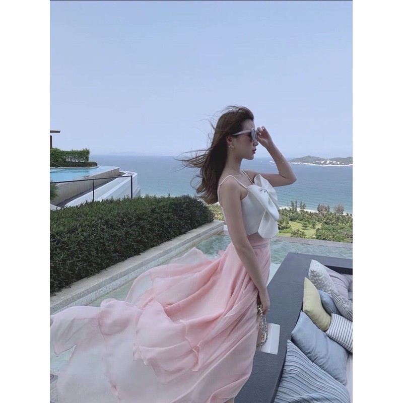 áo hai dây croptop phối nơ bản to