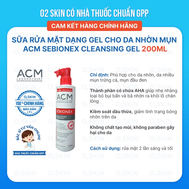 Sữa Rửa Mặt Dạng Gel Cho Da Nhờn Mụn ACM Sebionex Cleansing Gel 200ml