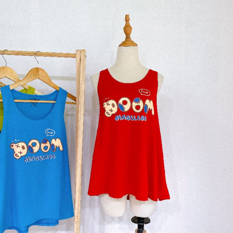 Áo ba lỗ nữ dáng xòe form rộng giấu bụng in chữ boom đơn giản thun cotton mặc mát tanktop 3 lỗ thun giấy mặc nhà