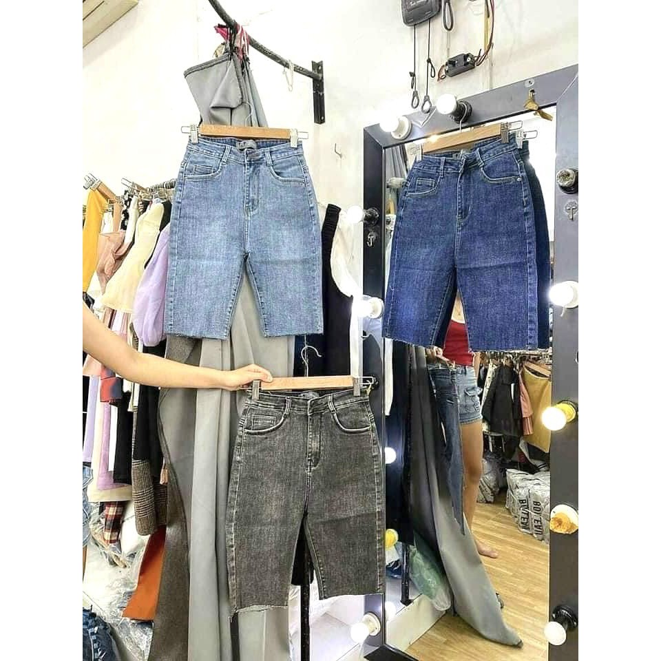 Quần Lửng Ngố Eo Cao Qua Rốn ẢNH THẬT[Bigsize]  - Quần Jeans Bò Co Giãn Mạnh SIÊU ĐẸP - Trơn/Rách 1 Đùi