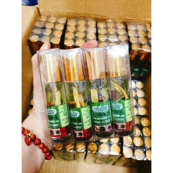 Bill Thái-01 Chai Dầu Lăn, Dầu Nhân Sâm Ginseng Green Herb Oil 8ml Thái Lan
