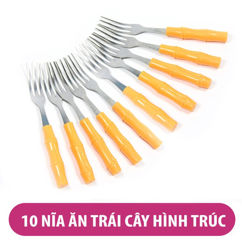 Combo bộ 10 dĩa ăn hoa quả tiện lợi hình trúc