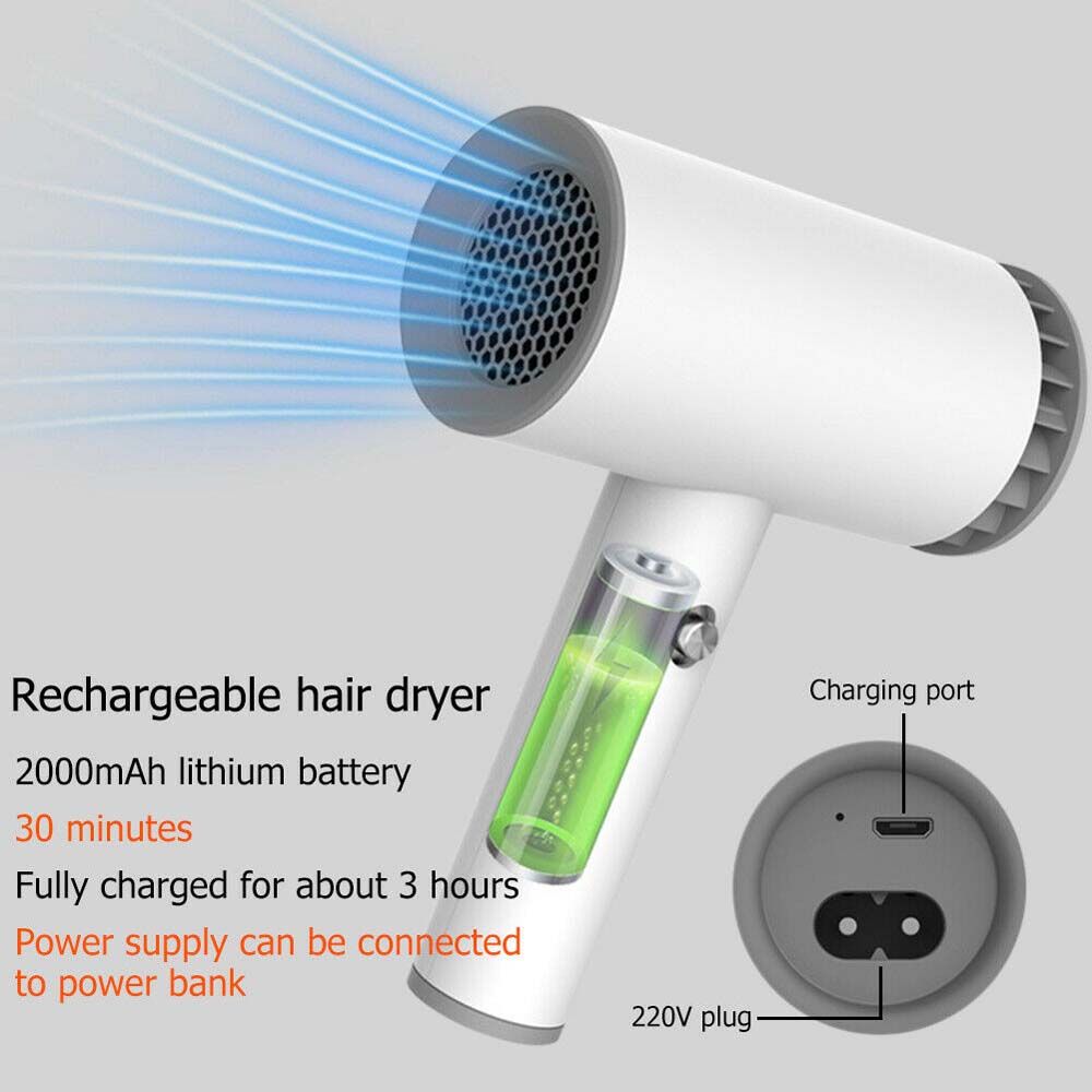 Máy Sấy Tóc Không Dây 2 Chế Độ Sấy Nóng Lạnh Có Thể Sạc Lại Tiện Dụng