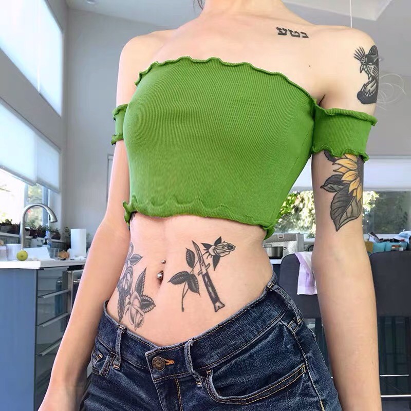 [HÌNH THẬT] ÁO THUN CROPTOP ÔM BODY NGẮN CO GIÃN - ÁO KIỂU CRT ULZANG NGẮN TAY TRƠN BASIC BẸT VAI GÂN XANH LÁ 89