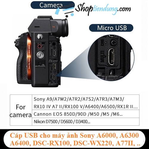 Cáp USB cho máy ảnh Sony Alpha a6000 a6300 a6400 a6500 a5100 a5000 A77II A7IIK, A99II, Cyber-Shot DSCHX200V, DSCHX40