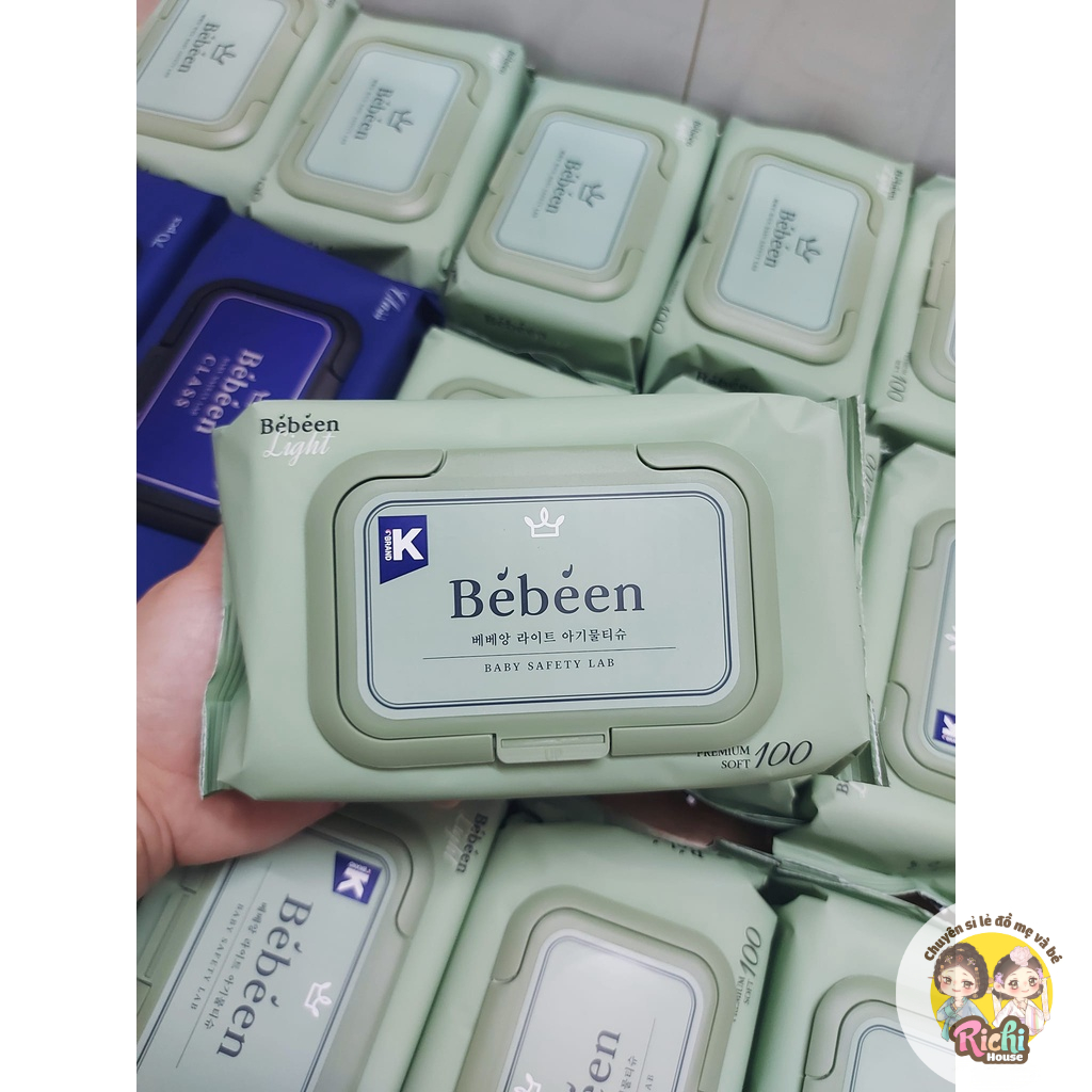 [Gói Lẻ] Khăn Giấy Ướt Bebeen Hàn Quốc Xanh lá (3 lớp)/Hồng (4 lớp) - 100 tờ - Không mùi không hóa chất An Toàn Cho Baby