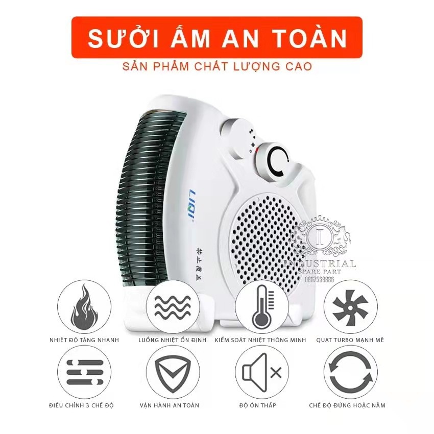 Quạt sưởi văn phòng, máy sưởi ấm cho trẻ 2 tốc độ, điều chỉnh nhiệt độ,an toàn, tiết kiệm điện