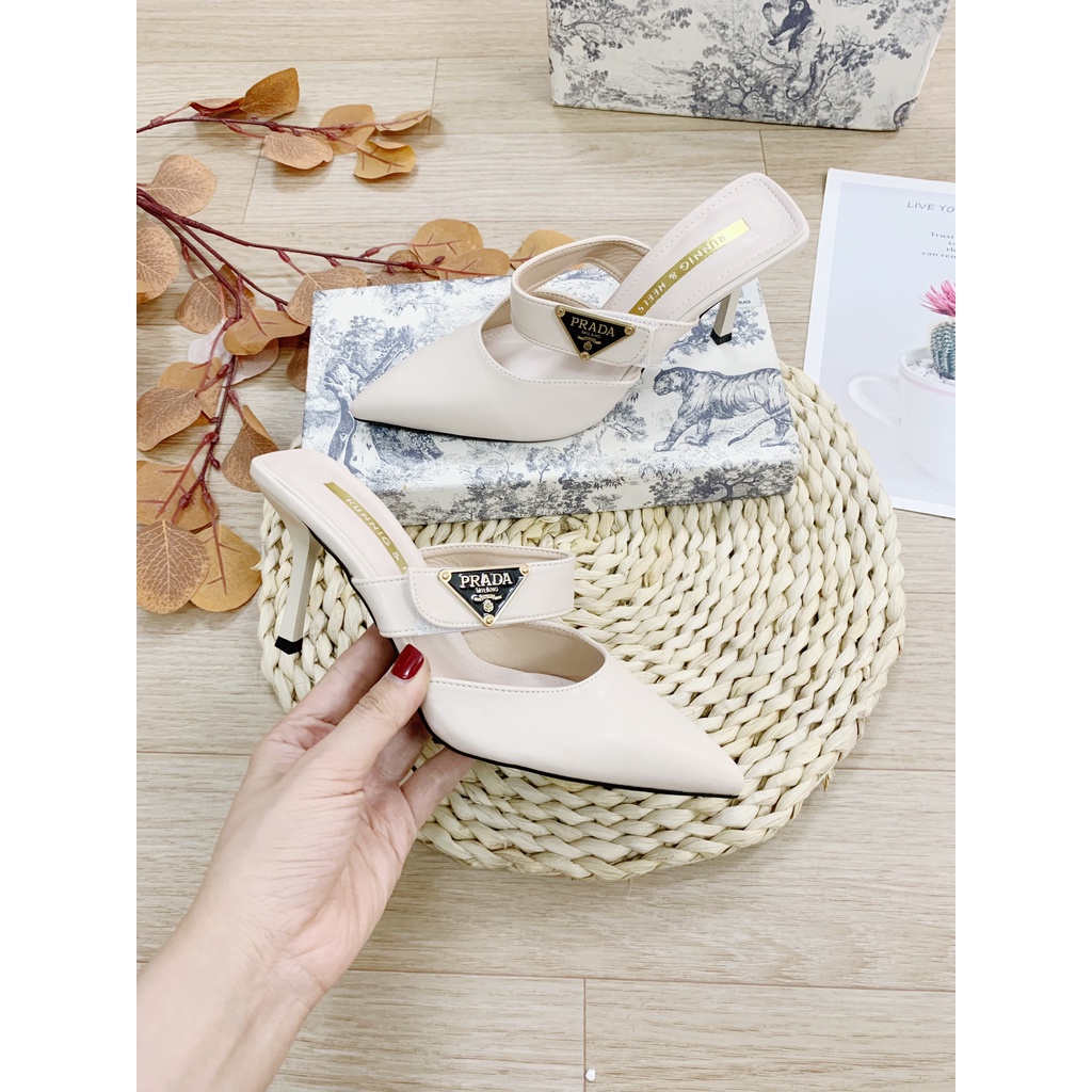 (S149) Guốc nữ khuy prda gót 8 phân sang chảnh (Mã PD.63)