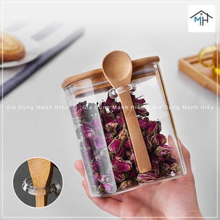 Hũ thủy tinh nắp gỗ (Kèm thìa)