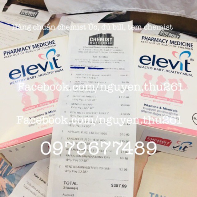 Hot Elevit Bầu Úc, Vitamin Tổng Hợp Elevit - 100v (Đủ Tem Chip Từ Chemist, Bill Ảnh Sau) (Hàng Chính