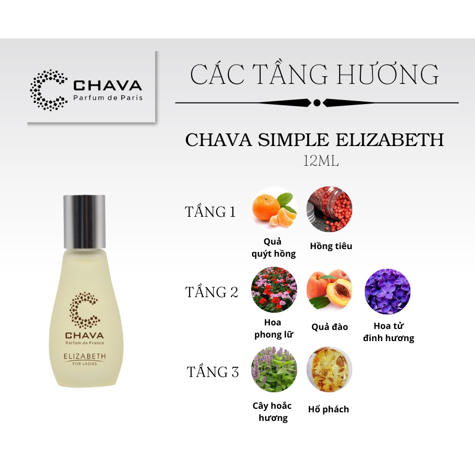 Nước Hoa Nữ, Nước Hoa Lăn CHAVA ELIZABETH 12ml Chính Hãng - Theo Tiêu Chuẩn Pháp