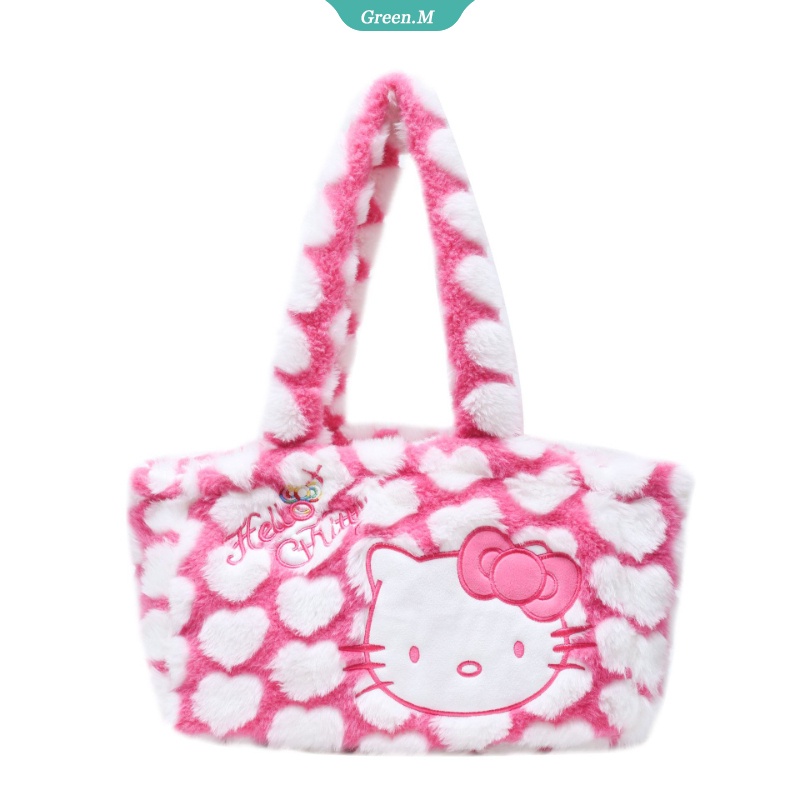 Túi Xách Đeo Vai Hình Mèo Hello Kitty Phủ Lông Dễ Thương Sức Chứa Lớn Thời Trang Cho Nữ