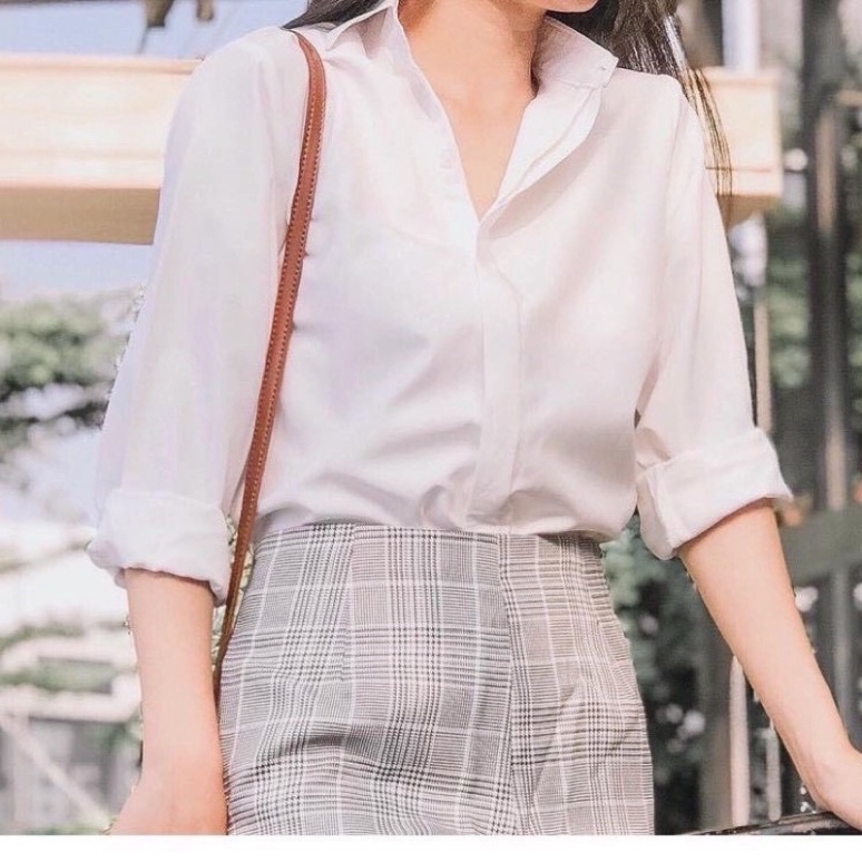 Áo sơ mi giấu cúc mặc đi học, đi làm ulzzang babydoll bánh bèo nội y xanh