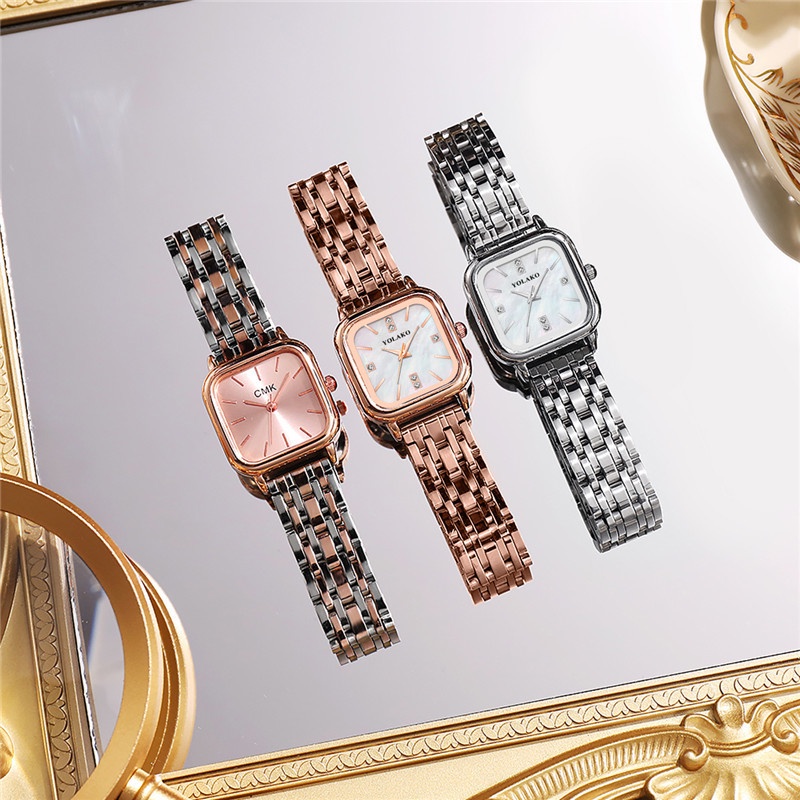 Đồng Hồ Đeo Tay Máy Quartz Mặt Vuông Dây Thép Không Gỉ Thời Trang Cho Nữ