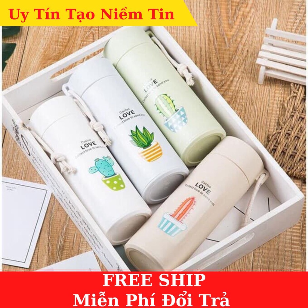 Bình giữ nhiệt in hình xương rồng 450ml Lõi Thủy Tinh Cao cấp
