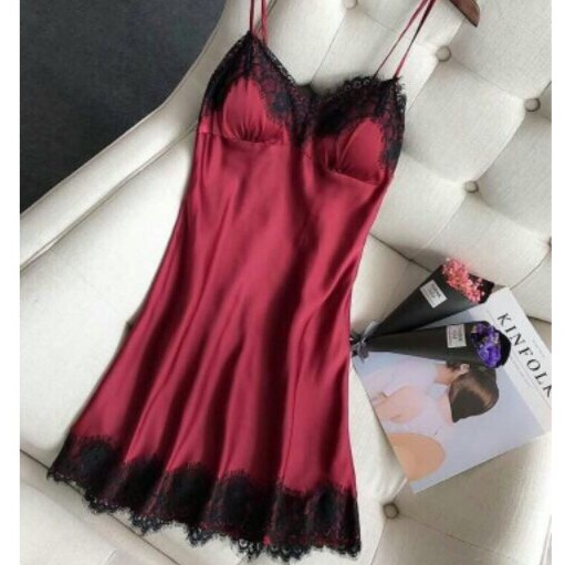 sen boutique [mua 3 váy lụa tặng 2 quần lót nữ ] Váy ngủ sexy phi lụa hai dây phối chân ren S140_đồ ngủ lụa sexy | BigBuy360 - bigbuy360.vn