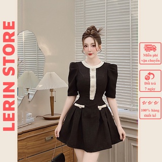 Đầm Dạ Tweed Váy Thu Đông Dự Tiệc Sang Chảnh Dáng Xòe Tay Bồng _ Lerin V233