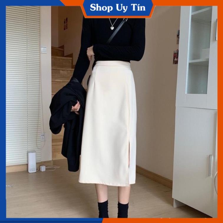 Chân Váy Chữ A Công Sở Dài Xẻ Tà  Chân Váy Dáng Dài Qua Gối Hàn Quốc Màu Đen Trắng Đẹp Cao Cấp CV001 | BigBuy360 - bigbuy360.vn