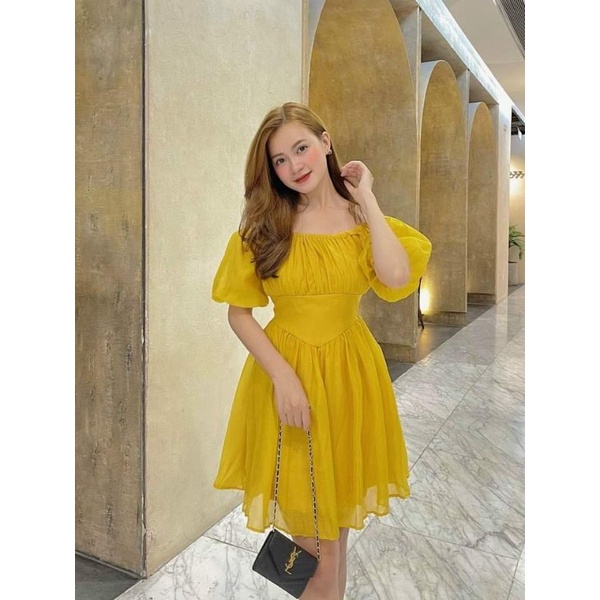 Đầm oganza xoè tay bồng